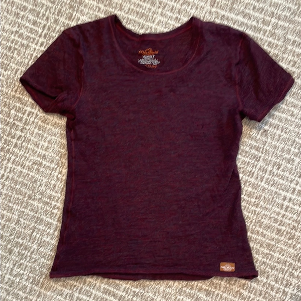 Women's Burgundy 100% Alpaca Wool T-Shirt by APPALACHIAN GEAR Sz S